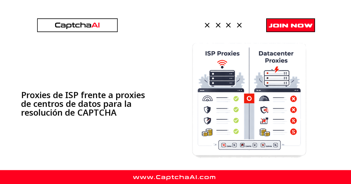 Proxies de ISP frente a proxies de centros de datos para la resolución de CAPTCHA
