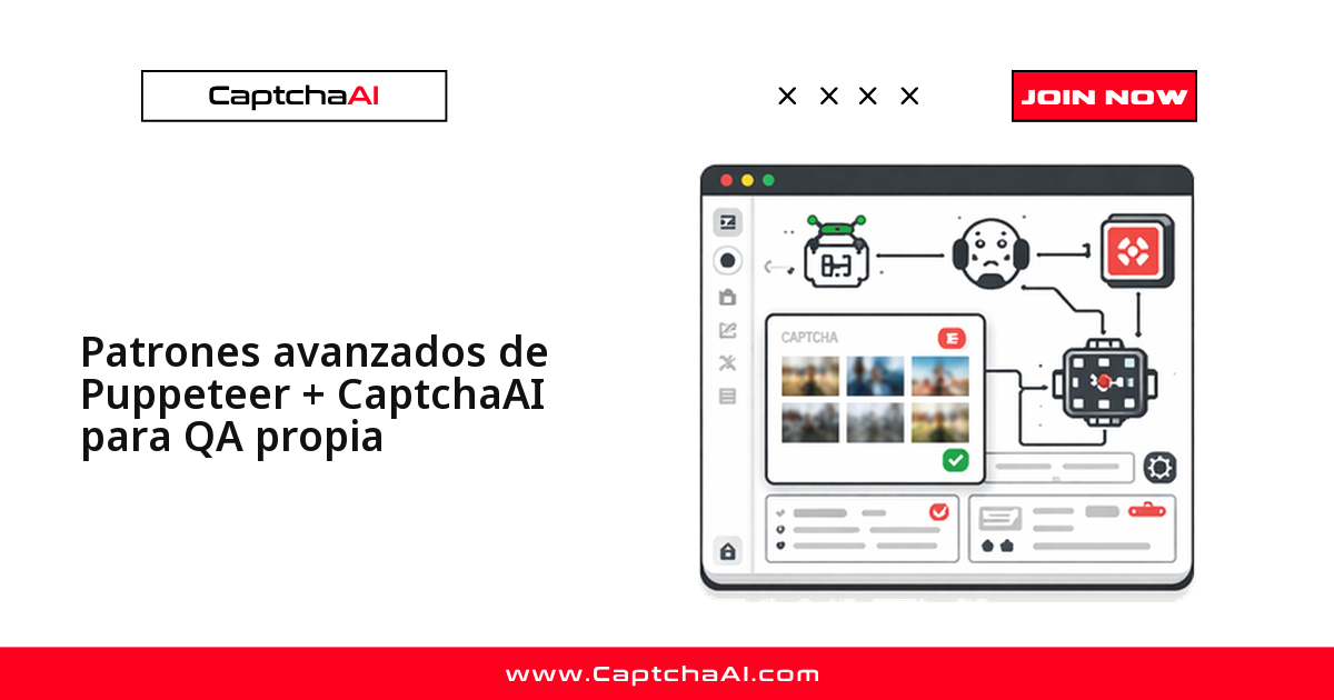 Patrones avanzados de Puppeteer + CaptchaAI para QA propia